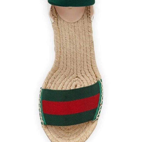 Gucci Lilibeth Striped Green and Red Wedge Espadrille Sandals - Picture 6 of 10